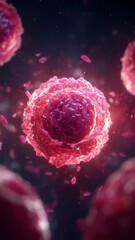 Poster - Microscopic view of biological cells dividing and multiplying, showcasing cellular reproduction and growth within a living organism, possibly related to a medical or scientific study