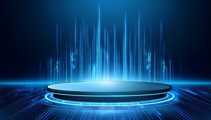 Poster - futuristic digital platform illuminated in blue light perfect for tech presentations or product showcases podium concept of digital tech blue light background