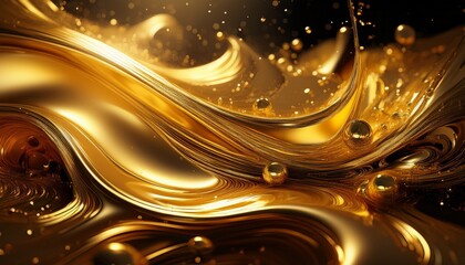 Fototapete - liquid gold abstract art with bubbles and glitter highlights