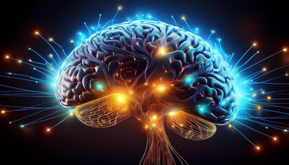 Fototapete - a conceptual representation of a glowing brain illustrating neural connections and artificial intelligence