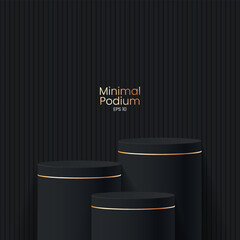 Wall Mural - Abstract minimal scene. Minimal podium with soft material base. Soft podium stages and product showcase platform with covers and golden in round and square shape. 
