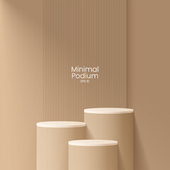 Wall Mural - Abstract minimal scene. Minimal podium with soft material base. Soft podium stages and product showcase platform with covers and golden in round and square shape. 