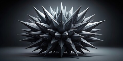 Poster - Abstract Dark Grey Spiky Sphere, Geometric Design, Sharp Points, 3D Rendered Model