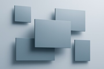 Aufkleber - Floating geometric squares create a modern abstract design with subtle shadows and a calming blue grey color palette.