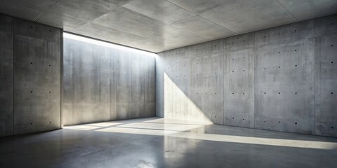 Poster - Sunlit Modern Concrete Room Interior Design Minimalist Architectural Space with High Ceilings and Polished Floor