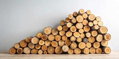 Poster - A neatly stacked pile of natural wood logs against a simple backdrop