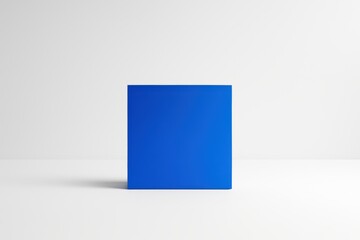 Leinwandbilder - Bright blue cube stands prominently against a clean white backdrop, ideal for product mockups and minimalist design projects.
