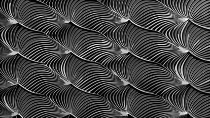 Poster - Abstract seamless pattern with flowing lines and fan shapes in monochrome
