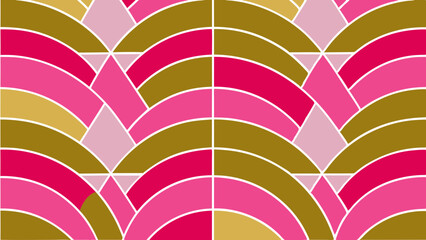 Poster - Art deco inspired geometric pattern with repeating arches and triangles in pink and gold