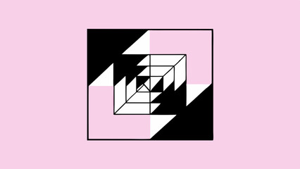 Poster - Abstract geometric pattern with black white and pink squares and triangles