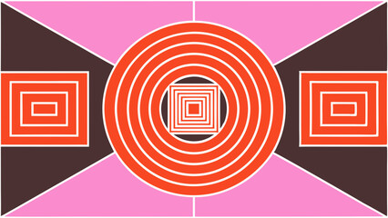 Aufkleber - Geometric abstract design with concentric circles and squares in pink orange and brown