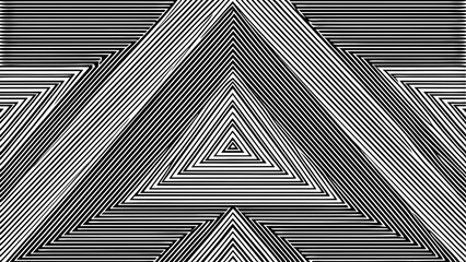 Poster - Abstract geometric pattern with black and white concentric triangles and lines