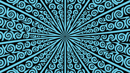 Aufkleber - Abstract radial pattern with blue spirals and black background