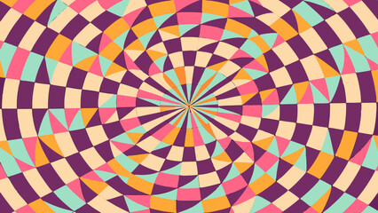 Poster - Vibrant geometric radial pattern with swirling squares and triangles