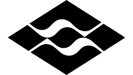 Poster - Abstract black and white diamond shape with wavy lines and geometric elements