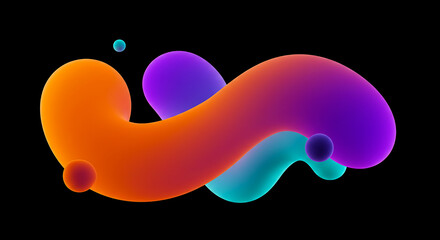 Poster - 3D abstract fluid shapes in vibrant neon colors, soft lighting, isolated on black background.AI generated 
