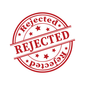 Red rejected stamp graphic with stars and bold text element