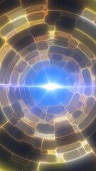 Poster - Glowing blue and gold tunnel with radiant light beams and futuristic energy portal effect