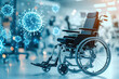 © Vilaysack - Modern wheelchair stands healthcare environment, surrounded by digital representations of viruses, symbolizing health