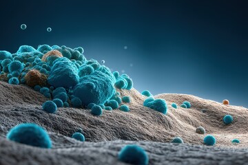 Poster - Microbial landscape reveals intricate patterns of life on a textured surface in a laboratory setting