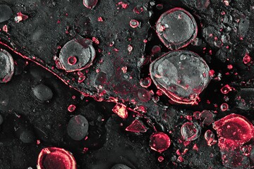 Poster - Colorful droplets on a dark surface create a striking visual composition depicting nature's beauty