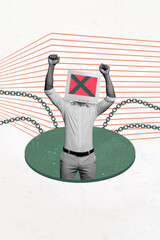 Aufkleber - Composite sketch image design artwork collage of hostage imprisonment crime justice law obsolete computer monitor head man body hands up