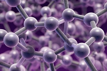 Poster - Close-up view of molecular structure illustrating atoms and bonds in purple hues