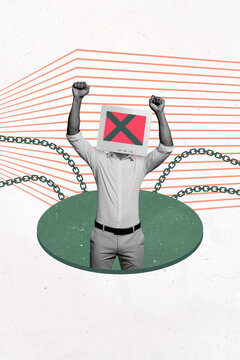 Composite sketch image design artwork collage of hostage imprisonment crime justice law obsolete computer monitor head man body hands up