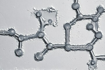 Poster - Textures of a microscopic structure showing interconnected patterns and circular formations in a laboratory setting