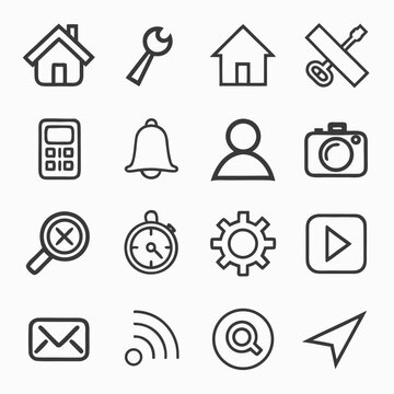 Clean Minimal Line Style Vector Icons Home, Settings, User, Camera & More