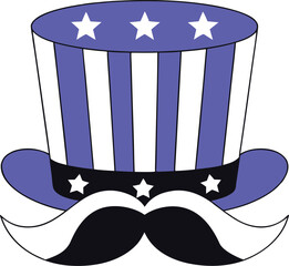 Leinwandbilder - A collection of stylized patriotic symbols featuring mustaches and hats presented in a clean modern and flat graphic design aesthetic for celebratory or national themed projects
