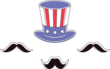 Leinwandbilder - A delightful collection of stylized patriotic mustaches and hats presented in a clean modern flat design aesthetic perfect for celebratory themes and national pride graphic applications