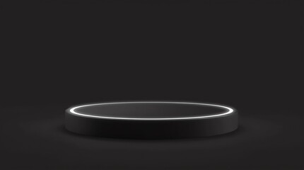 Poster - Black product background stand or winner podium pedestal on advertising neon display with blank backdrops. 3D rendering