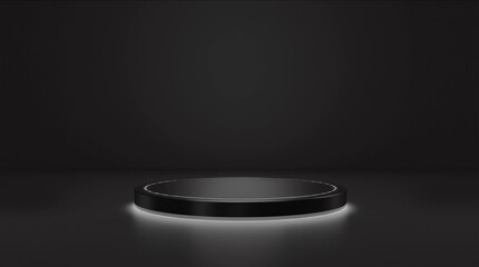 Poster - Black product background stand or winner podium pedestal on advertising neon display with blank backdrops. 3D rendering