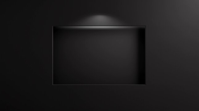 Blank logo frame with modern style on black background. Empty silver template for design emblem and long square shape. 3D rendering