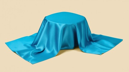 Leinwandbilder - Blue fabric on podium shelf or empty studio display on yellow gradient background with art style. Blank stand for showing product. 3D rendering