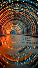 Poster - Vibrant abstract tunnel glowing with orange and blue bokeh lights, creating a mesmerizing sense of depth and motion