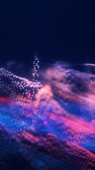 Poster - A sea of sparkling particles in purple and pink flows like waves, forming an abstract digital landscape