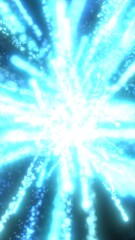 Poster - Radiant explosion of glowing blue particles and beams bursting outward in a dynamic cosmic energy display