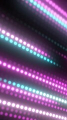 Poster - Abstract diagonal lines of glowing pink, white, and cyan dots on a dark background creating a digital light array