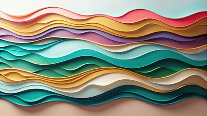Poster - Abstract Colorful Wave Pattern Design Featuring Multilayered Undulating Forms in a Vibrant Hue Palette
