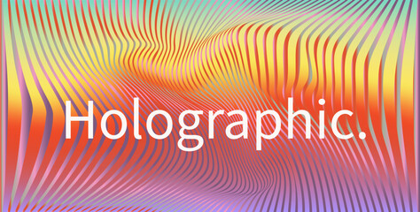 Poster - Vector illustration features a minimalist abstract design with vibrant, wavy lines creating a 3D effect. Colors include orange, pink, yellow, purple, forming dynamic, curved shapes.