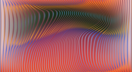 Poster - Vector illustration features a minimalist abstract design with vibrant, wavy lines creating a 3D effect. Colors include orange, pink, yellow, purple, forming dynamic, curved shapes.