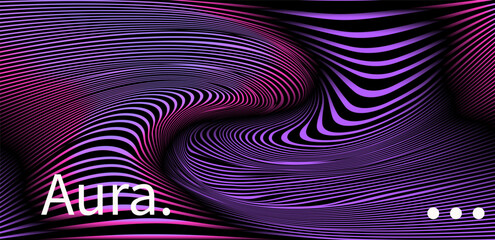 Poster - Vector illustration features a minimalist abstract design with wavy, flowing lines creating a 3D effect. The style is modern and geometric, with a futuristic theme. Black, purple, pink curved shapes.