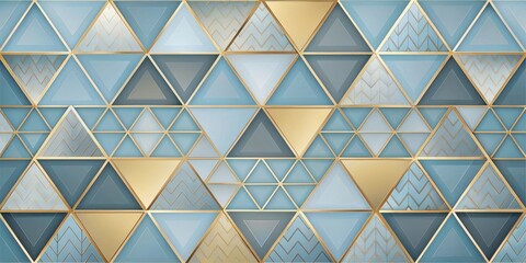 Poster - Abstract Gold and Blue Geometric Triangular Mosaic Pattern Design for Modern Decor