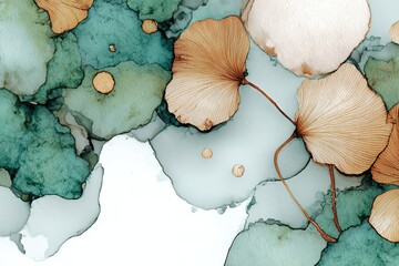 Aufkleber - Artistic abstract design featuring soft colors and leaf patterns created with fluid techniques