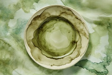 Poster - Unique circular green art piece with an abstract design crafted in a ceramic style on a textured surface