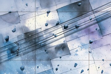 Poster - Artistic representation of an abstract landscape with geometric patterns and scattered stones on a canvas