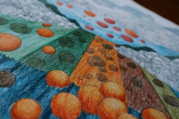 Poster - Colorful abstract artwork featuring orange and teal shapes on textured background