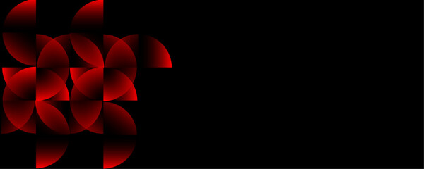 Poster - Abstract geometric red color overlapping seamless pattern on black background banner design. Glowing red pastel vector art.